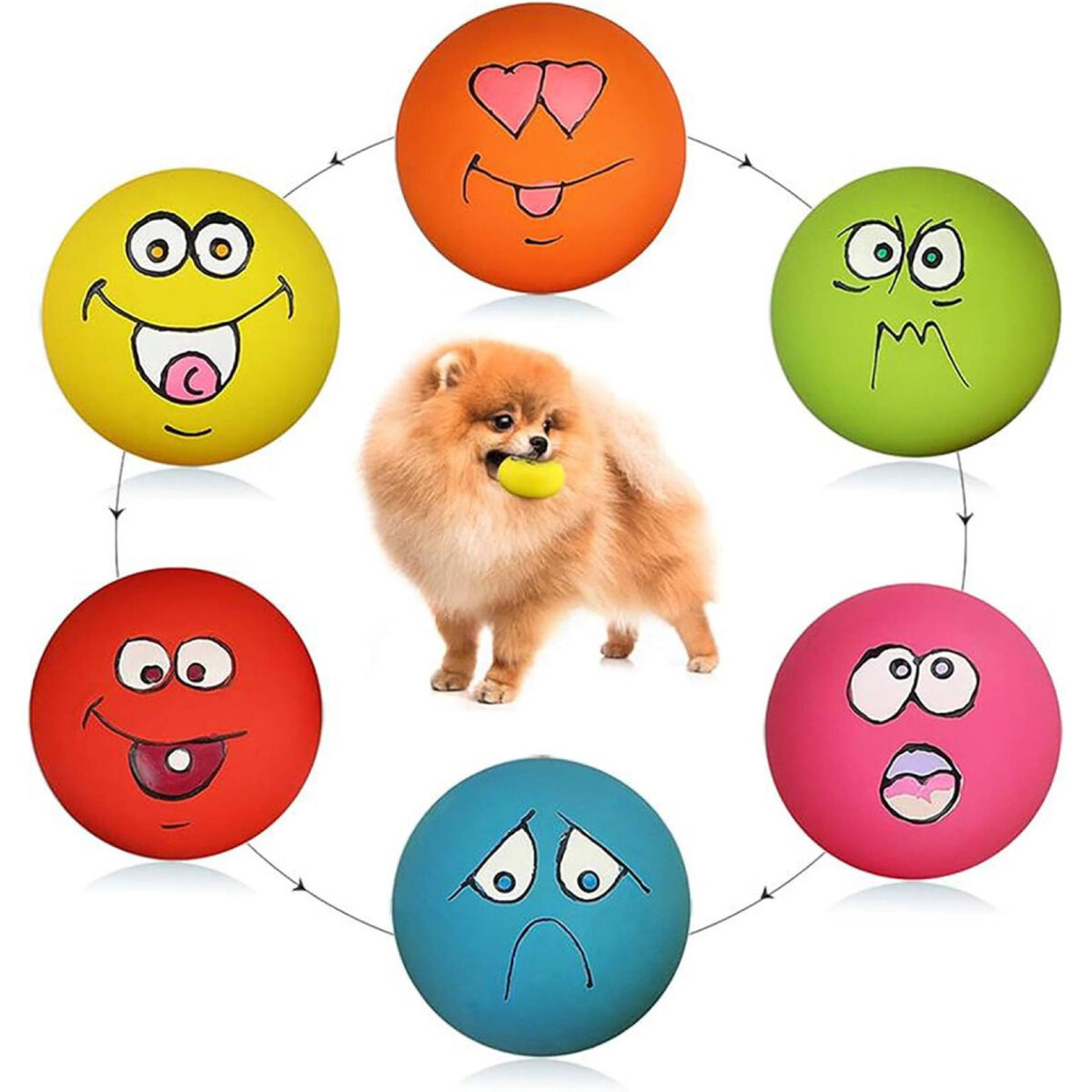 HDSX Smile Face Dog Squeaky Toys Soft Latex Squeak Balls for Puppy Small Pet Dogs Pcs Set