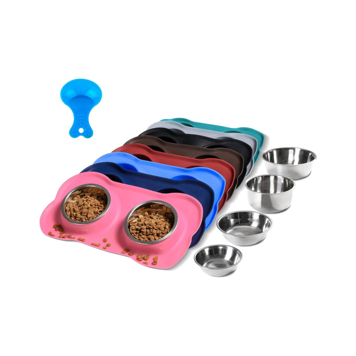 Hubulk Pet Dog Bowls Stainless Steel Dog Bowl with No Spill Non-Skid Silicone Mat + Pet Food Scoop Water and Food Feeder Bowls for Feeding Small Medium Large Dogs Cats Puppies (S- Pink)