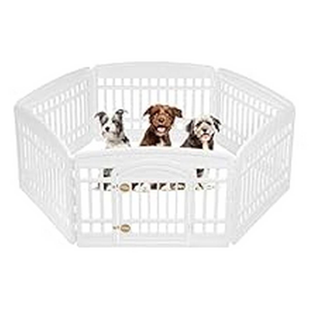Supplies_IRIS USA Exercise -Panel Pet Playpen with Door Dog Cat Playpen For Puppy Small Dogs Keep Pets Secure Easy Assemble Easy Storing Customizable Non-Skid Rubber Feet White