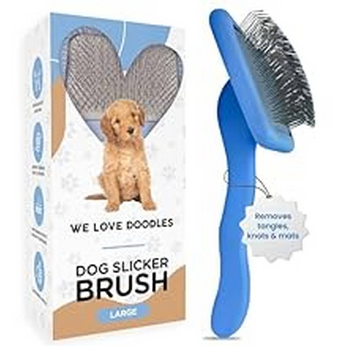 Supplies_We Love Doodles Dog Slicker Brush for Grooming Pet Hair - Best Brushes For Poodle & Golden Doodle - Long Haired Brush For Dogs - Goldendoodle Long Pin Brush For Dematting
